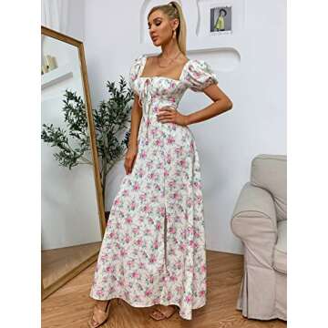 Elegant Women's Summer Puff Sleeve Floral Print Maxi Dress for Any Occasion