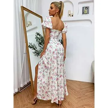 Stylish Women's Summer Puff Sleeve Floral Maxi Dress
