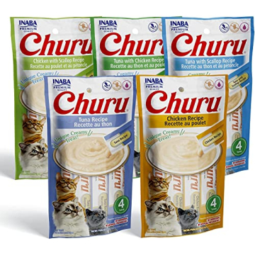 INABA Churu Lickable Creamy Purée Cat Treats - 5 Flavor Variety Pack of 20 Tubes