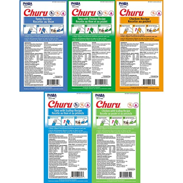 INABA Churu Cat Treats - 5 Flavor Variety Pack of 20 Tubes