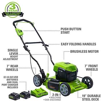 Greenworks 48V (2 x 24V) 19" Brushless Cordless Lawn Mower - Power, Durability & Convenience