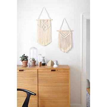 Mkono Hanging Photo Display with Light and 2 Pcs Small Macrame Wall Hanging Boho Home Decor Ornament Craft Gift for Home Office Nursery Room Dorm