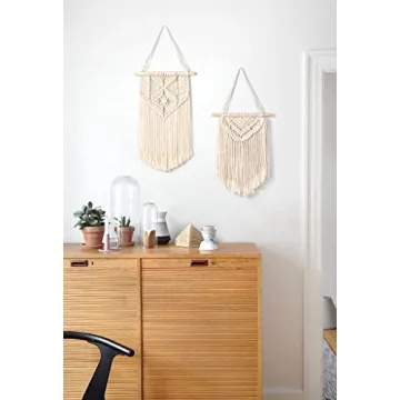 Mkono Hanging Photo Display with Light and 2 Pcs Small Macrame Wall Hanging Boho Home Decor Ornament Craft Gift for Home Office Nursery Room Dorm