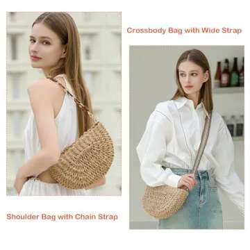 Herald Semicircle Handmade Straw Crossbody Bag for Women, Summer Chic Woven Handbag Shoulder Purse w...