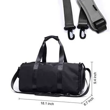 PinPle Sport Gym Bag Travel Duffel Bag with Shoe Compartment and Dry Wet Separation Layer for Men & Women (Cool Black)