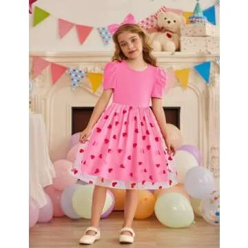 Arshiner Todller Tutu Dresses Valentine Party Formal Wedding Flower Puff Sleeve Tulle Spring Kid Dre...