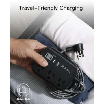 10FT Power Strip with USB Ports - Extension Cord with 3 Outlets and 3 USB Charging Ports, Flat Plug, Wall Mount, No Surge Protection for Cruise Ship Travel, Desk Accessories for Dorm Room Essentials