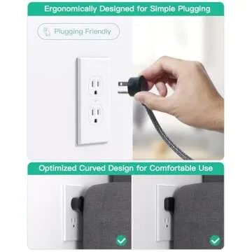 10FT Power Strip with USB Ports - Extension Cord with 3 Outlets and 3 USB Charging Ports, Flat Plug, Wall Mount, No Surge Protection for Cruise Ship Travel, Desk Accessories for Dorm Room Essentials