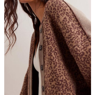 MISSACTIVER Women Leopard Print Button Down Knit Cardigan Long Sleeve Open Front Cheetah Graphic Sweater Cardigans Outwear Brown