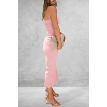 PRETTYGARDEN Women's Summer Bodycon Maxi Tube Dress Ribbed Strapless Side Slit Long Going Out Casual...