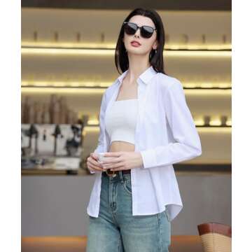 Beninos Women's White Button Down Shirt for Business Casual Wear
