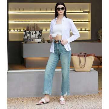 Beninos Women's White Button Down Shirt for Business Casual Wear