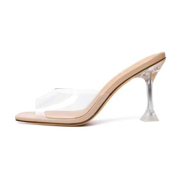 vivianly Womens Clear Heels Sandals Transparent Peep Toe Mules Backless Stiletto High Heels Slip on ...