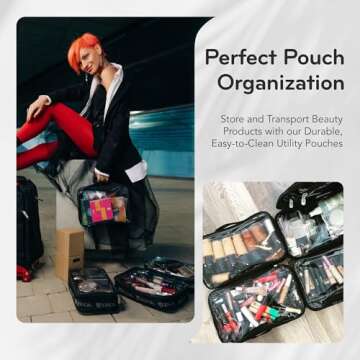 ZUCA Flyer Artist Case - Professional Makeup Case with 5 Vinyl Utility Pouches Travel Cover 41" Telescoping Handle, Rolling Wheels & Sturdy Aluminum Frame for Makeup Artists and Creative Black Silver