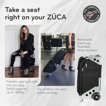 ZUCA Flyer Artist Case - Professional Makeup Case with 5 Vinyl Utility Pouches Travel Cover 41" Telescoping Handle, Rolling Wheels & Sturdy Aluminum Frame for Makeup Artists and Creative Black Silver