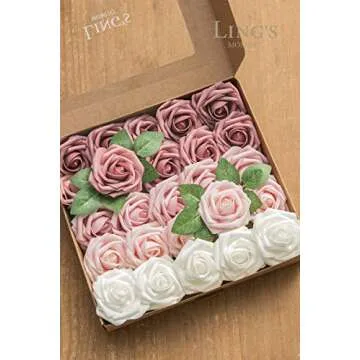 Ling's Moment Artificial Flowers, 25Pcs 3" Roses in Dusty Rose Shades, Realistic DIY Foam Floral Decor for Wedding Bouquets/Centerpieces, Outdoor Party Backdrops, Room/Table, and Garden/Pot Decoration