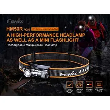 Fenix HM50R v2.0 Headlamp, 700 Lumen USB-C Rechargeable Lightweight with White/Red Light, with Lumentac Organizer