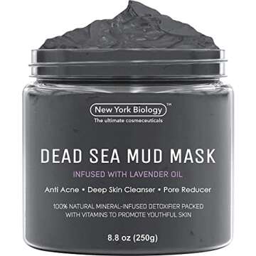 New York Biology Dead Sea Mud Mask for Face and Body with Dead Sea Mud Mask Infused with Lavender - Spa Quality Pore Reducer for Acne, Blackheads and Oily Skin, Natural Skincare – 8.8 Oz