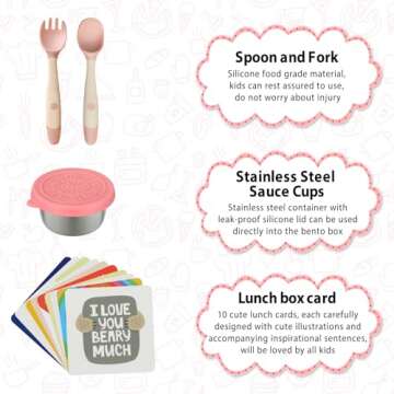 wiwens Bento Lunch Box for Kids with 12oz Soup Thermo Leak-Proof Lunch Food Container with 5 Compartment Thermo Hot Food Jar and Insulated Lunch Bag for Kid Toddler Girls Boys to School