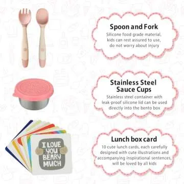 wiwens Bento Lunch Box for Kids with 12oz Soup Thermo Leak-Proof Lunch Food Container with 5 Compartment Thermo Hot Food Jar and Insulated Lunch Bag for Kid Toddler Girls Boys to School