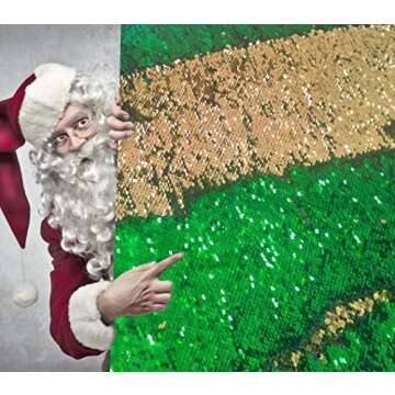 Sensory Wall Sequin Flip Fabric for Kids,2Yard Large Sequins Sensory Graffiti Fabric for Toddlers,Tactile Reversible Fabric Sensory Materials for Classroom Calming Corner(2 yd, Emerald + Gold)