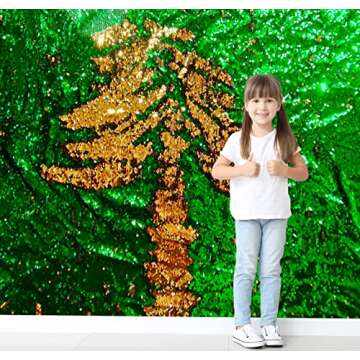 Sensory Wall Sequin Flip Fabric for Kids,2Yard Large Sequins Sensory Graffiti Fabric for Toddlers,Tactile Reversible Fabric Sensory Materials for Classroom Calming Corner(2 yd, Emerald + Gold)
