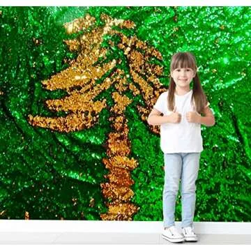 Sensory Wall Sequin Flip Fabric for Kids,2Yard Large Sequins Sensory Graffiti Fabric for Toddlers,Tactile Reversible Fabric Sensory Materials for Classroom Calming Corner(2 yd, Emerald + Gold)
