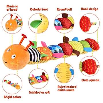 LIGHTDESIRE Baby Toys Musical Caterpillar,Infant Toys Stuffed Animal Toys with Ruler Design and Ring...