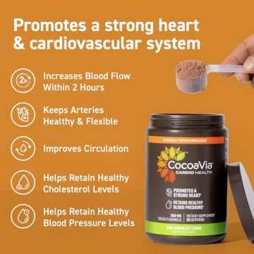 CocoaVia Cardio Health Cocoa Powder, 30 Servings, 500mg Cocoa Flavanols, Support Heart Health, Boost Nitric Oxide, Improve Circulation, Energy, Preworkout, Vegan, Dark Chocolate Cacao