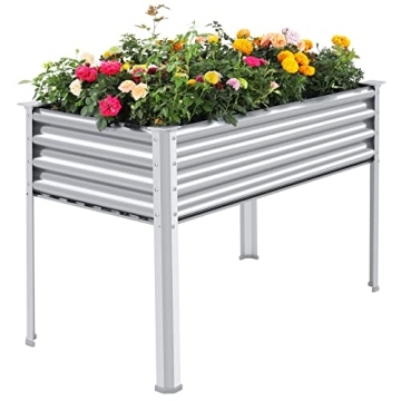 Land Guard Galvanized Raised Garden Bed with Legs - 48"x24"x32" for Elevated Gardening