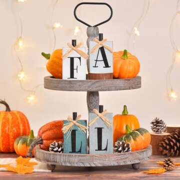 Ovootok Fall Decorations for Home, 4 Pcs Rustic Farmhouse Home Decor Signs, FALL Centerpieces for Ta...