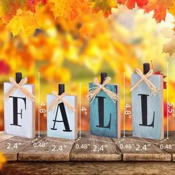 Ovootok Fall Decorations for Home, 4 Pcs Rustic Farmhouse Home Decor Signs, FALL Centerpieces for Tables, Autumn Decor Sign Block Set for Thanksgiving Party Harvest Kitchen Tiered Tray Mantel (blue)