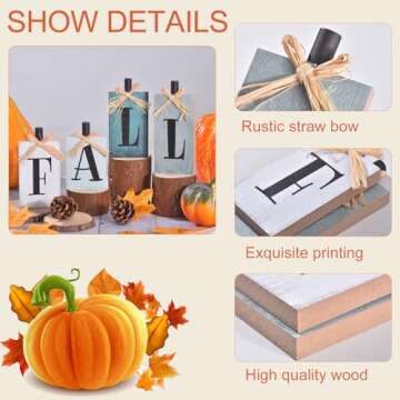 Ovootok Fall Decorations for Home, 4 Pcs Rustic Farmhouse Home Decor Signs, FALL Centerpieces for Tables, Autumn Decor Sign Block Set for Thanksgiving Party Harvest Kitchen Tiered Tray Mantel (blue)