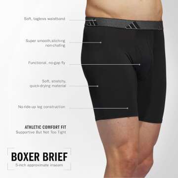 adidas Microfiber Performance Boxer Briefs Underwear Pack for Men, Black/Onix Grey/Black, Small