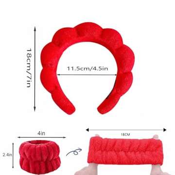 VNIHTT Red Bubble Headband for Washing Face, Makeup headband,Sponge Spa Skincare Headbands,Soft Fluf...