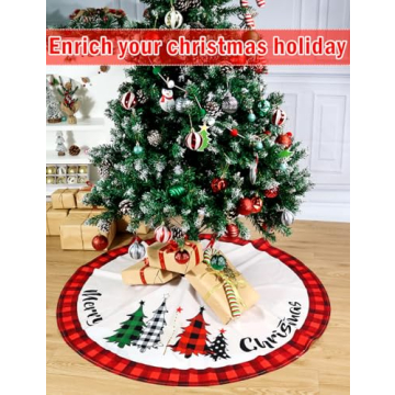 Christmas Tree Skirt 48 Inch - Festive Plaid & Snowflakes