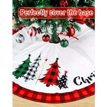 Christmas Tree Skirt 48 Inch - Festive Plaid & Snowflakes