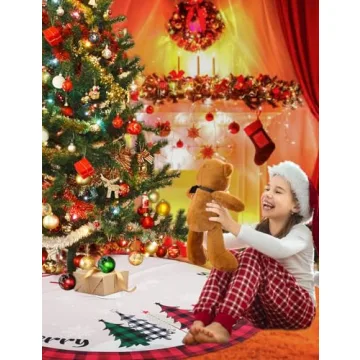 Christmas Tree Skirt 48 Inch - Festive Plaid & Snowflakes