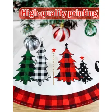 Christmas Tree Skirt 48 Inch - Festive Plaid & Snowflakes