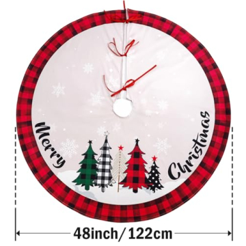 Christmas Tree Skirt 48 Inch - Festive Plaid & Snowflakes