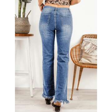 Sidefeel Women's Wide Legs Jeans High Waisted Straight Leg Denim Pants Blue Size 16