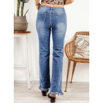 Sidefeel Women's Wide Legs Jeans High Waisted Straight Leg Denim Pants Blue Size 16