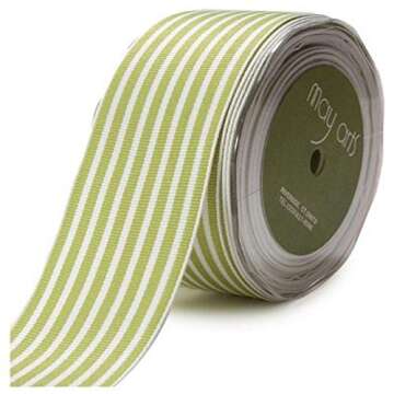 May Arts 1-1/2-Inch Wide Celery Grosgrain Stripe Ribbon for Gift Wrapping and Crafts