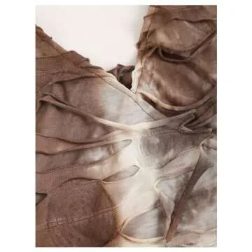 MakeMeChic Women's Tie Dye Distressed Y2K Halter Dress Sleeveless Wrap V Neck Bodycon Mini Dress Brown White Small