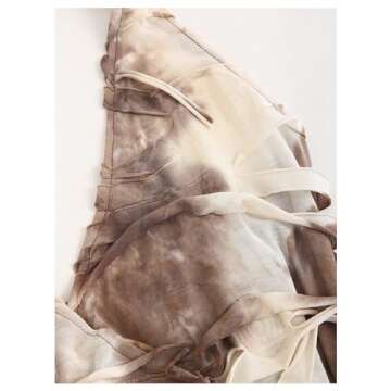 MakeMeChic Women's Tie Dye Distressed Y2K Halter Dress Sleeveless Wrap V Neck Bodycon Mini Dress Brown White Small