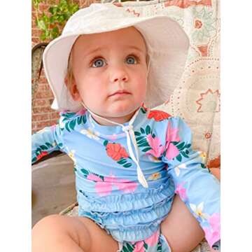 Infant Swimsuit Girl 6-12 Months Hawaiian Floral One Piece Bathing Suit with Snaps Long Sleeve Ruffl...