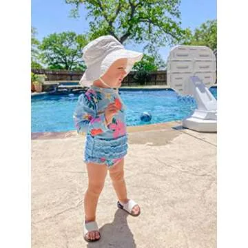 Infant Swimsuit Girl 6-12 Months Hawaiian Floral One Piece Bathing Suit with Snaps Long Sleeve Ruffles Bright Colored Swim Suit for Baby Birthday Gift