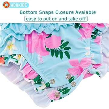 Infant Swimsuit Girl 6-12 Months Hawaiian Floral One Piece Bathing Suit with Snaps Long Sleeve Ruffles Bright Colored Swim Suit for Baby Birthday Gift
