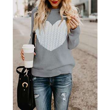 Alsol Lamesa Women's Cute Heart Sweater Long Sleeve Crewneck Pullover Ribbed Knit Casual Sweaters
