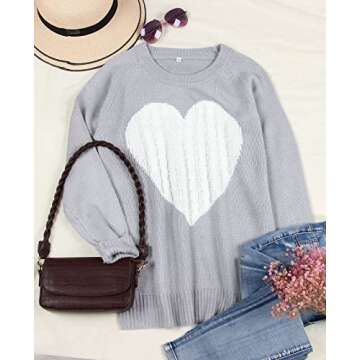 Alsol Lamesa Women's Cute Heart Sweater Long Sleeve Crewneck Pullover Ribbed Knit Casual Sweaters
